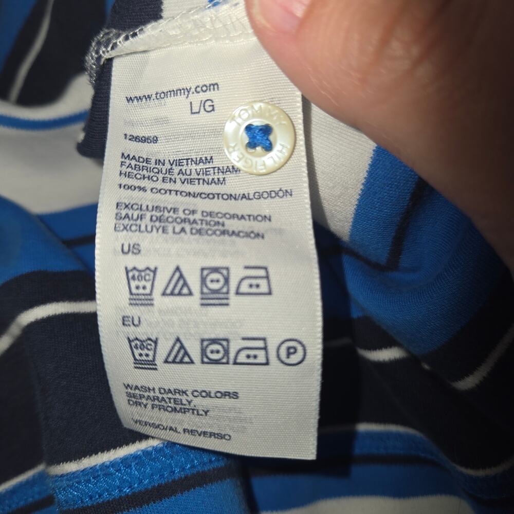 Tommy Hilfiger Striped Polo Shirt Large Blue White Classic Fit - Picture 4 of 11